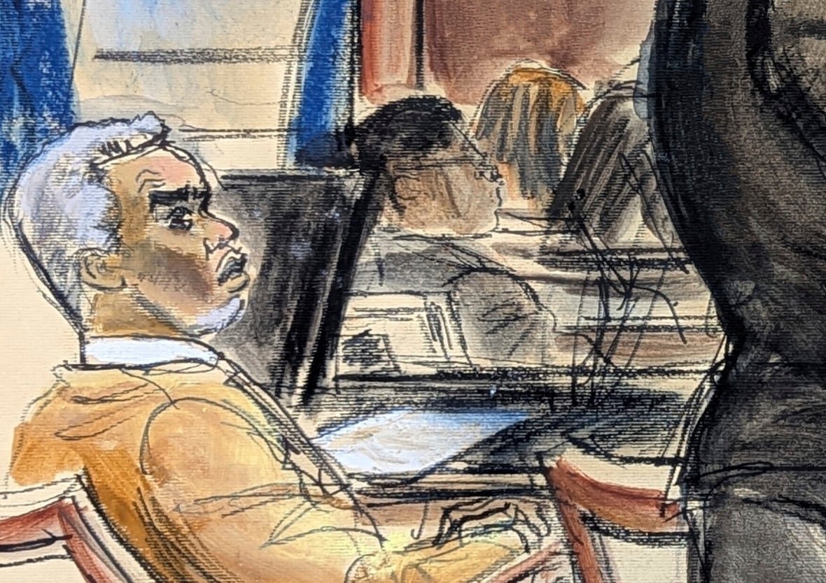 sexual-misconduct-diddy-4 A courtroom sketch depicts a person sitting in court.