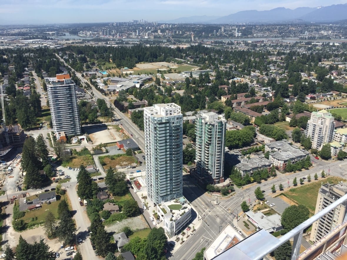 3-civic-tower-view A bird's eye view of apartment towers in an urban area.