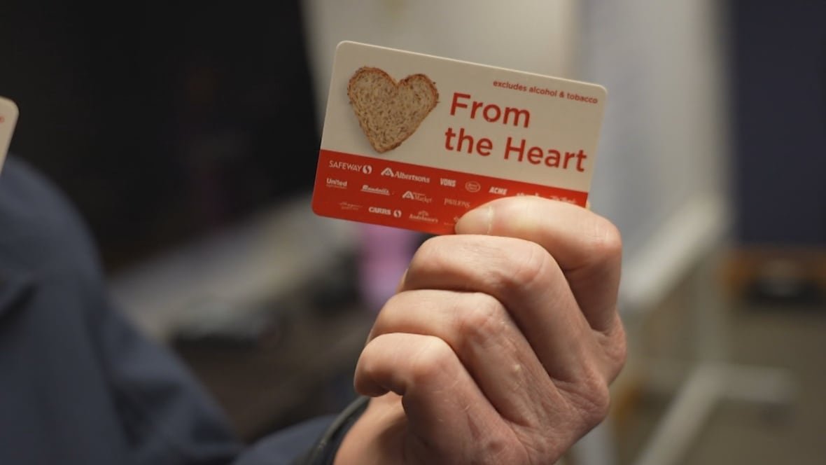 gift-card A grocery store gift card is held in a hand.
