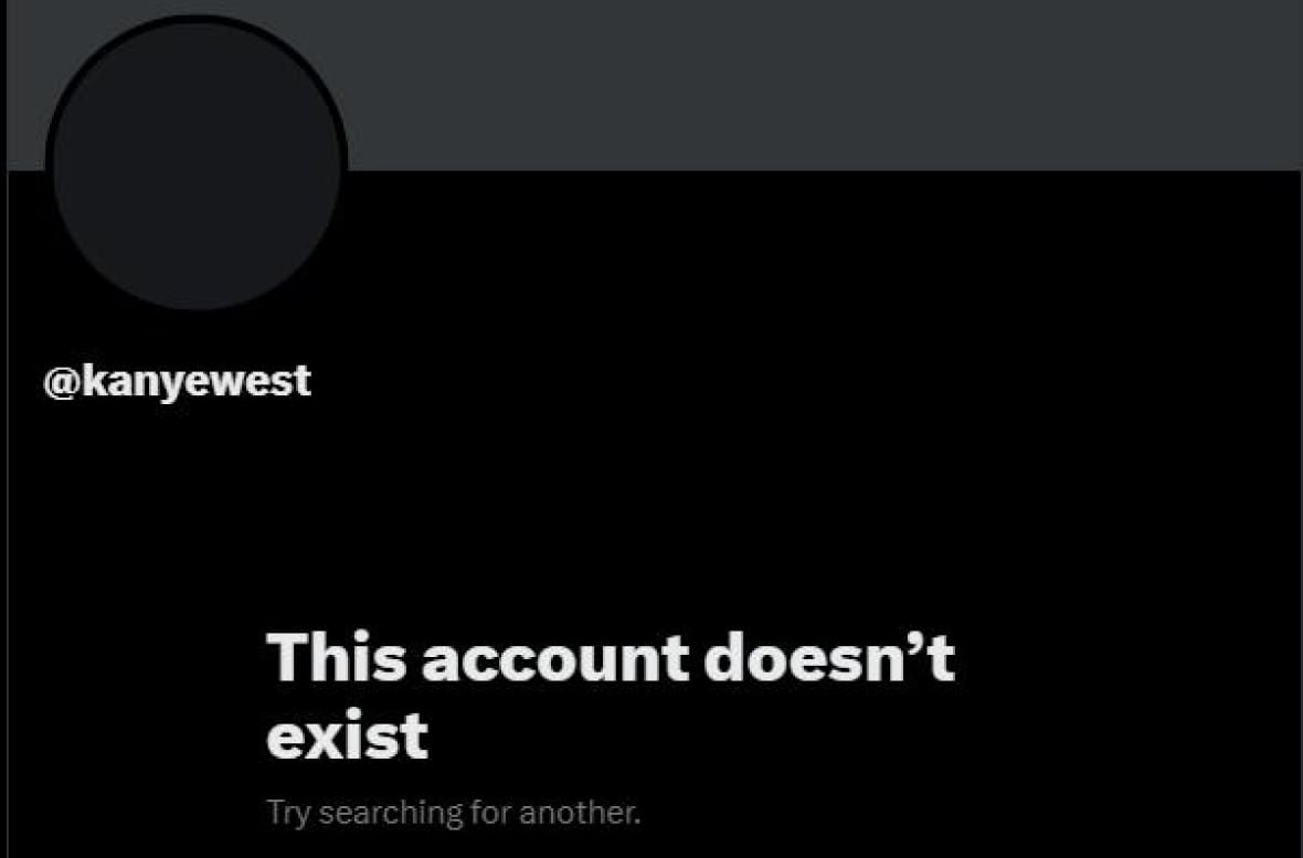 kanye-x A screen grab of an X account for @kanyewest that says 'this account does not exist.'