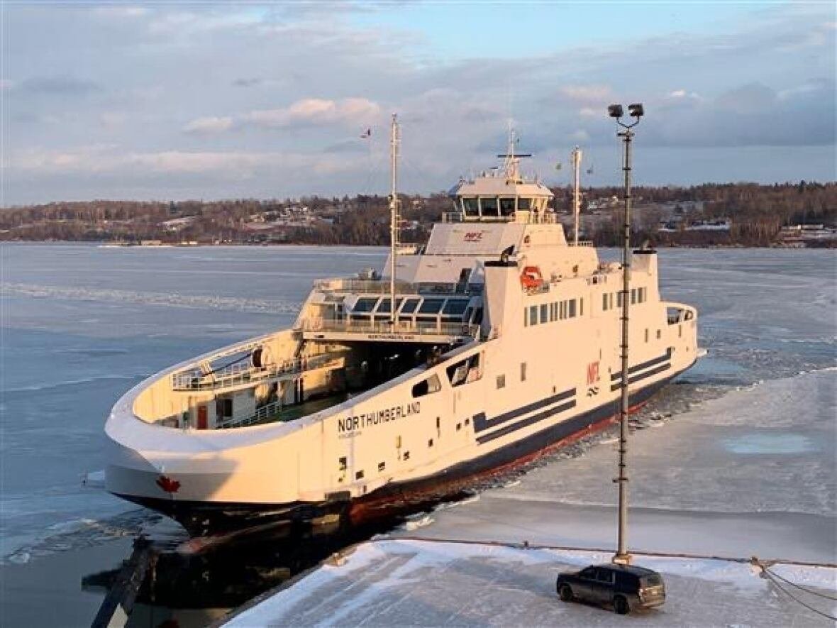 mv-northumberland A ferry shown in port with the word Northumberland painted on the side.