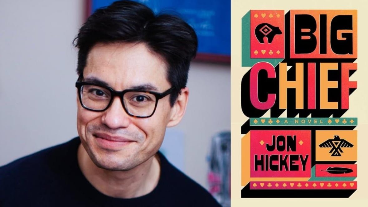 big-chief-by-jon-hickey Big Chief by Jon Hickey. Illustrated book cover shows symbols of a bear, a bird and a feather. Author portrait of a man with short black hair and eyeglasses.