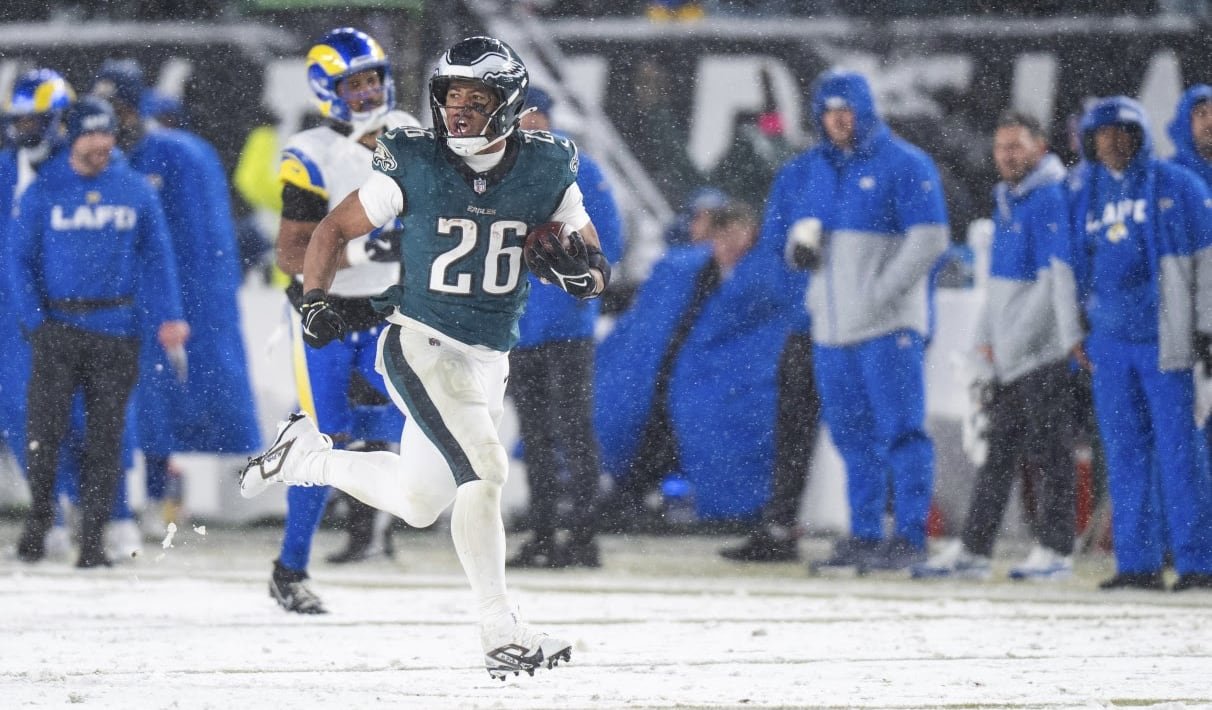 A running back carries the football.
