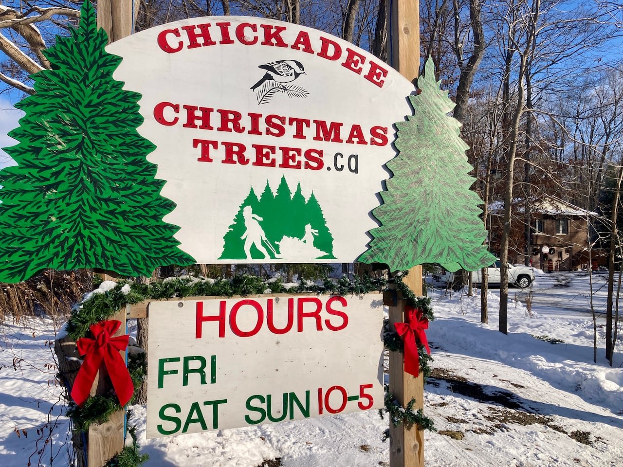 A sign for a Christmas tree business